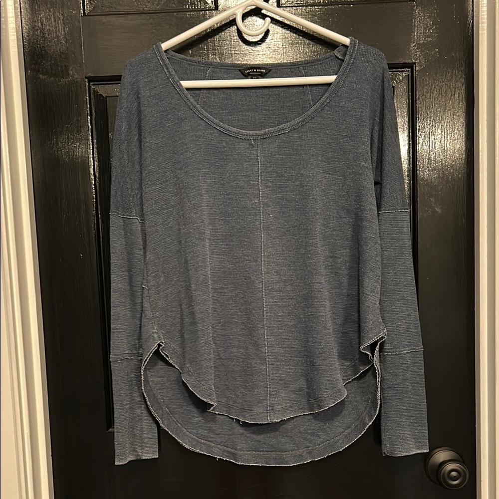 Lucky Brand Distressed Long Sleeve Wide Neck Top Small